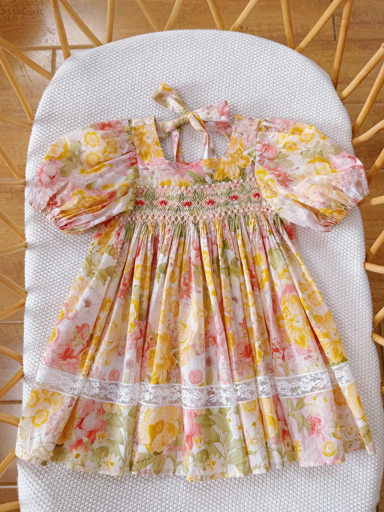 Embroidery Yellow Dress - Summer Girls Handmade Embroidered Floral Printed