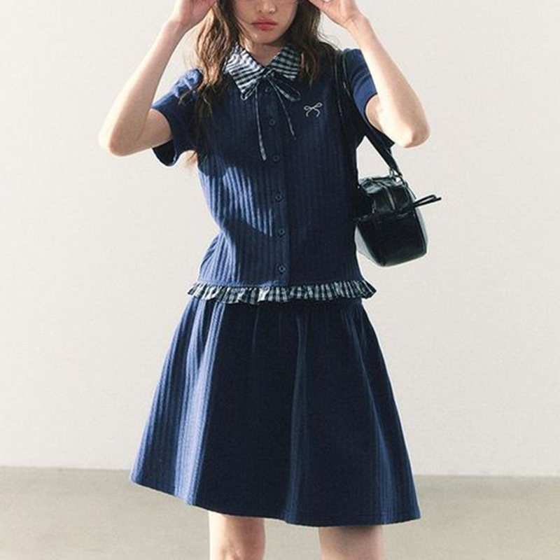 Embroidery Uniform - Summer Knitted Preppy Style Two Piece