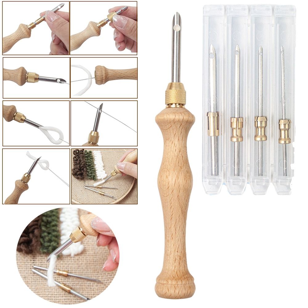 Embroidery Service - Wooden Handle Embroidery Stitch Pen Adjustable