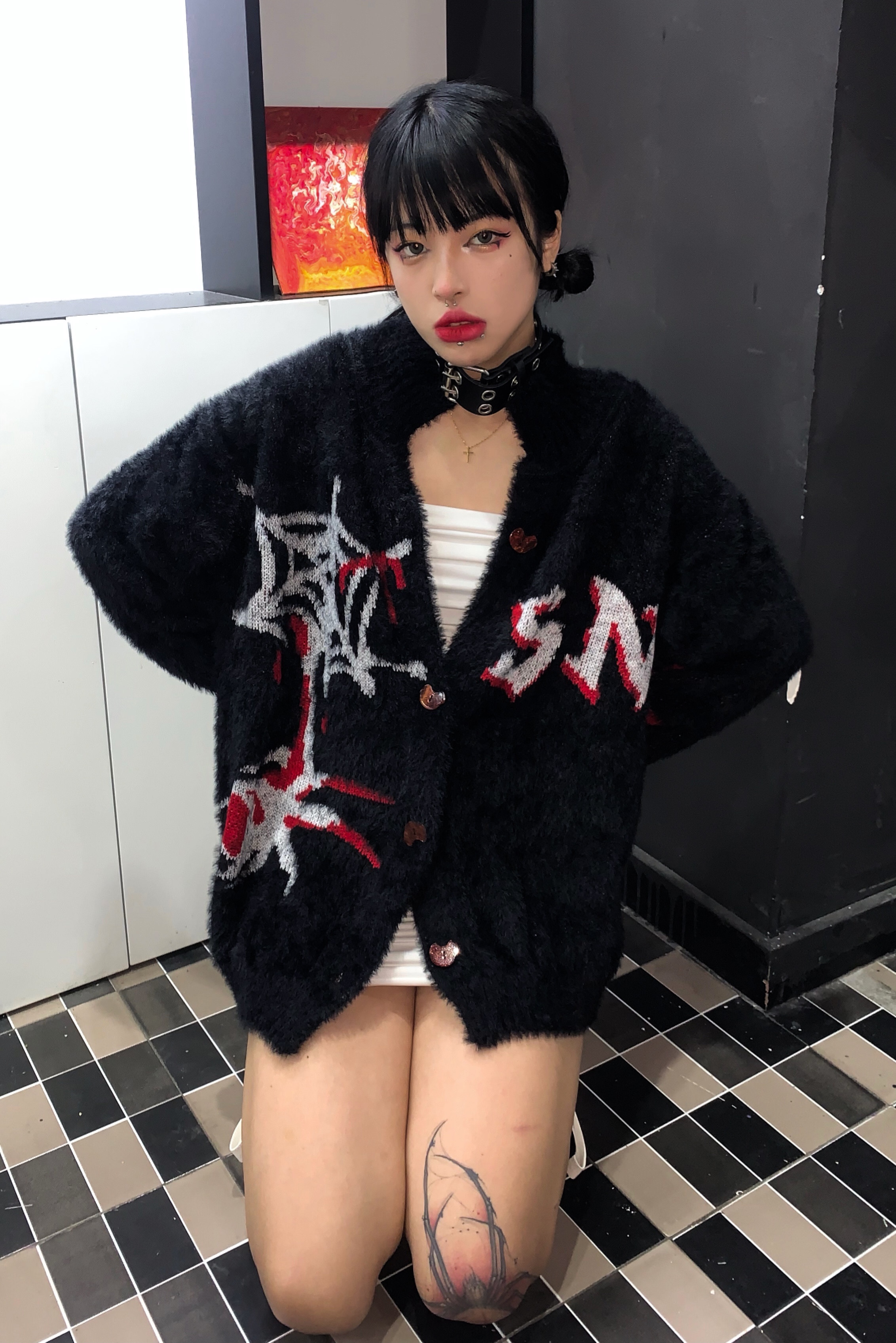 Embroidery Gothic - Y2k Fashion Women's Sweater Single Breasted