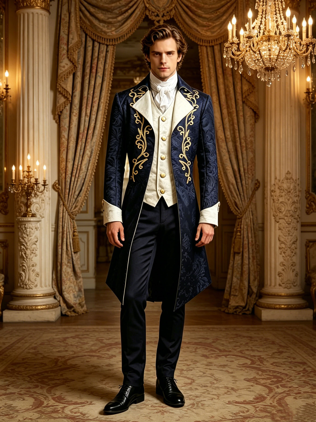 Embroidery Gothic - 2026Medieval Men's Gothic Tailcoat, Embroidered Vintage