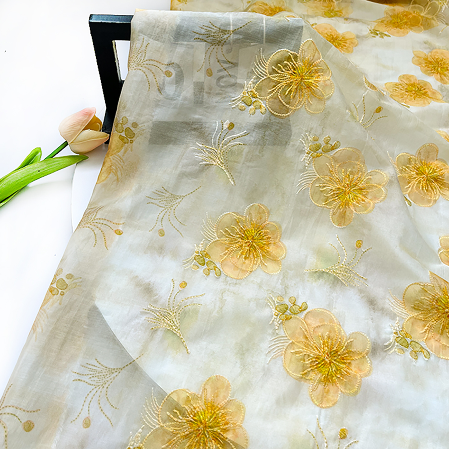 Embroidery Yellow Dress - Digital Printing Embroidery Fabric Little Yellow