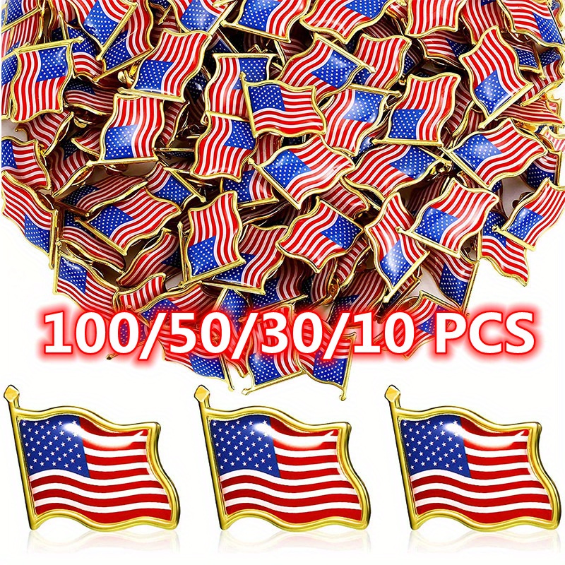 Embroidery House - 10/30/50/Pcs American Flag Brooches, Flying Flag