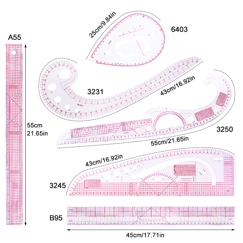 Embroidery Xpress - French Curve Cutting Sewing Ruler Set