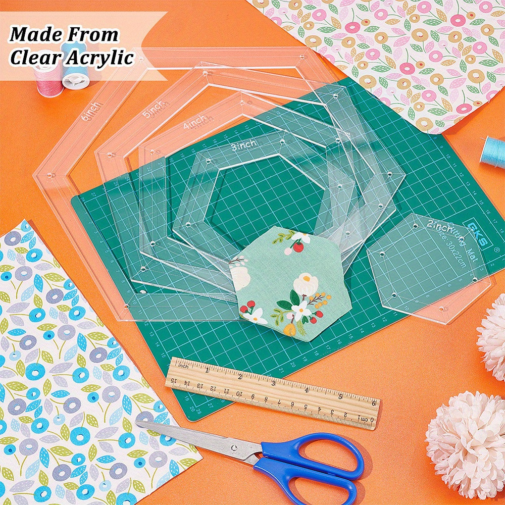 Embroidery Service - 5pcs Hexagon Quilting Template 2/3/4/5/6 Inch