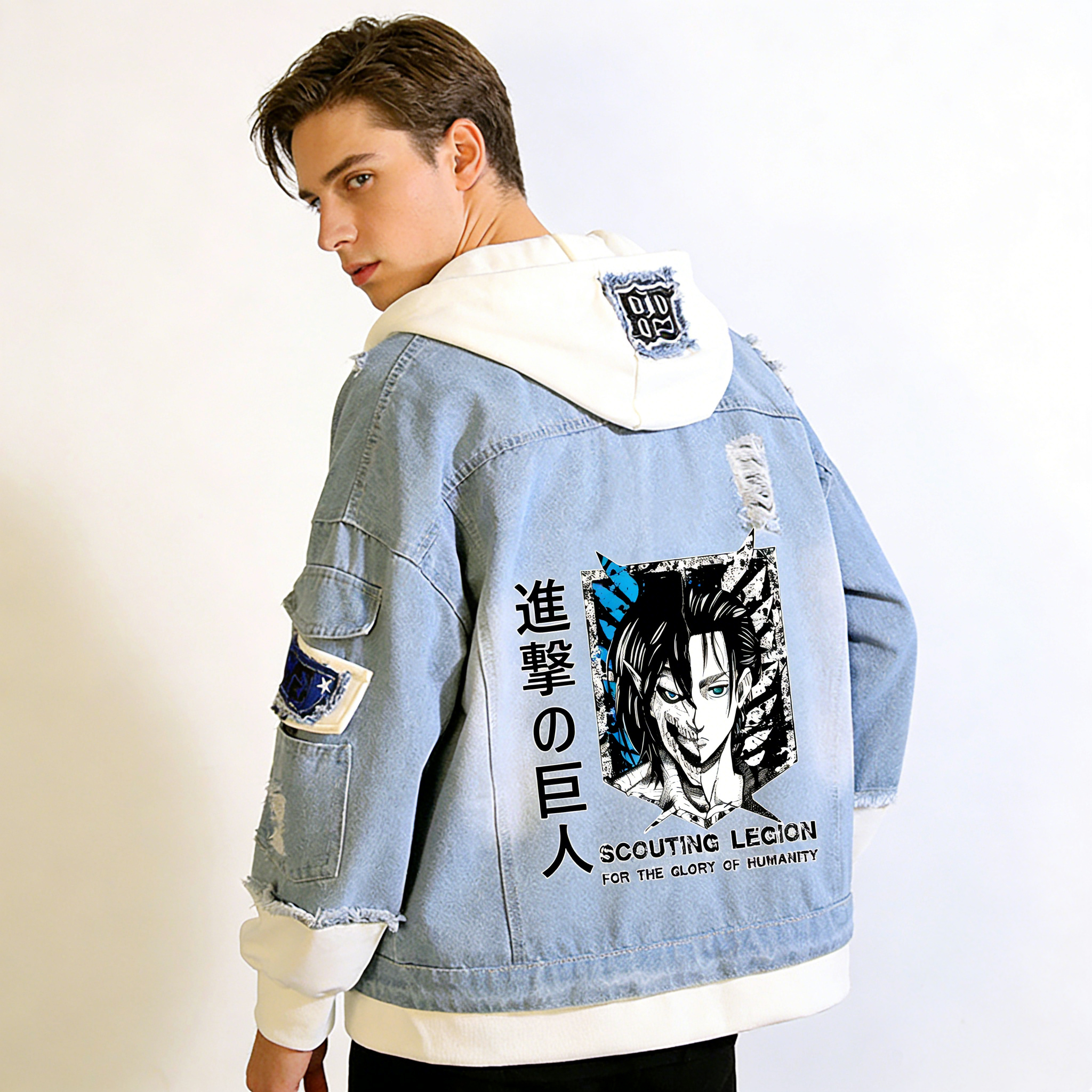 Embroidery On Jeans - Attack on Titan Anime Denim Jackets
