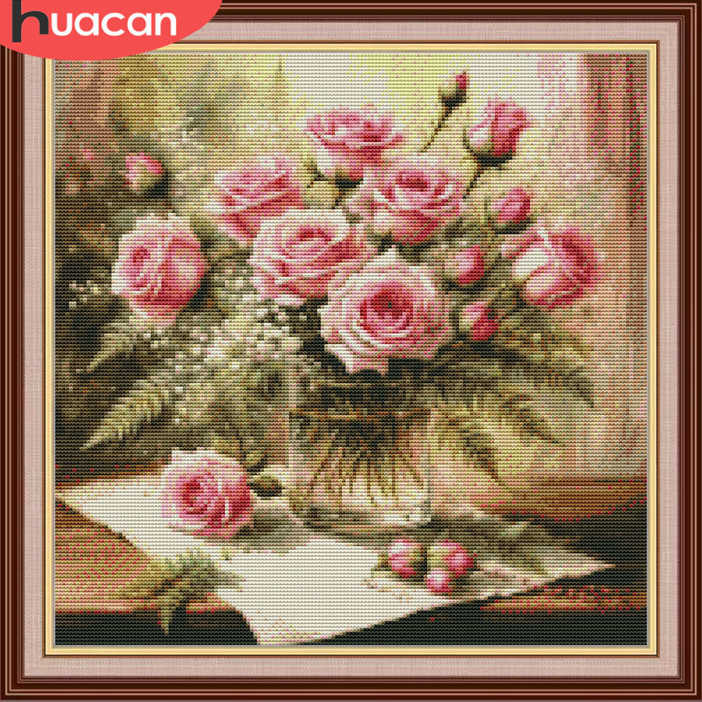 Embroidery Job - HUACAN Cross Stitch Kits Rose Flower