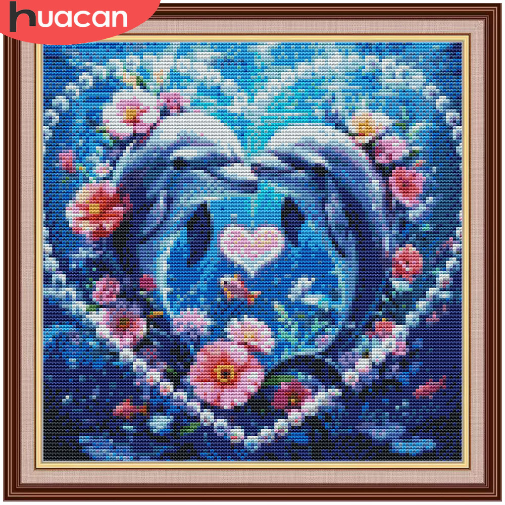 Embroidery Job - HUACAN Cross Stitch Sets Dolphin Animal