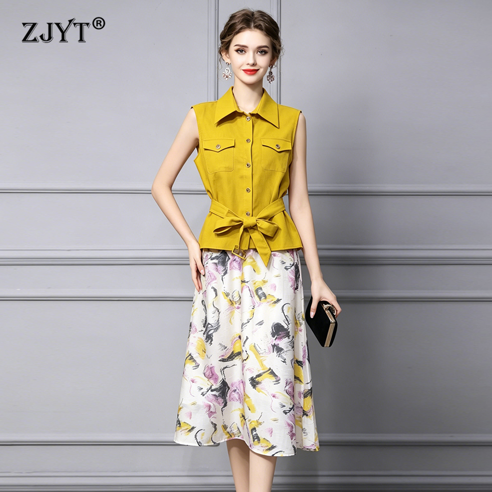 Embroidery Yellow Dress - ZJYT Summer Designer 100% Linen Dress