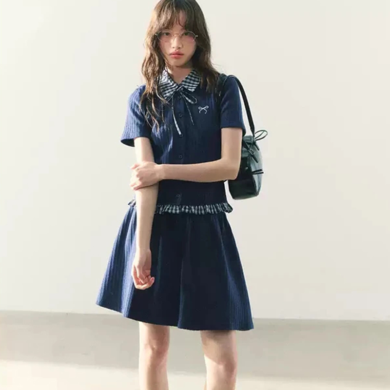 Summer Knitted Preppy Style Tw - Embroidery Uniform avis et prix