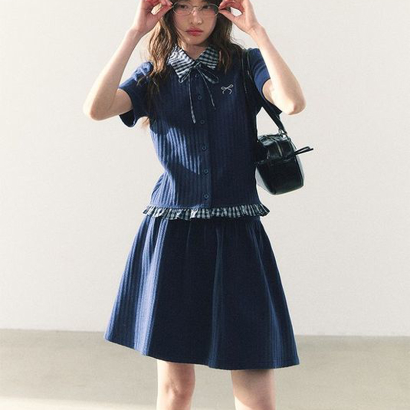 Summer Knitted Preppy Style Tw - Embroidery Uniform avis et prix