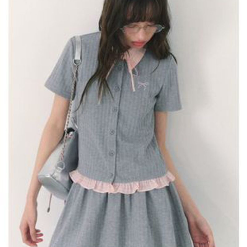 Summer Knitted Preppy Style Tw - Embroidery Uniform avis et prix