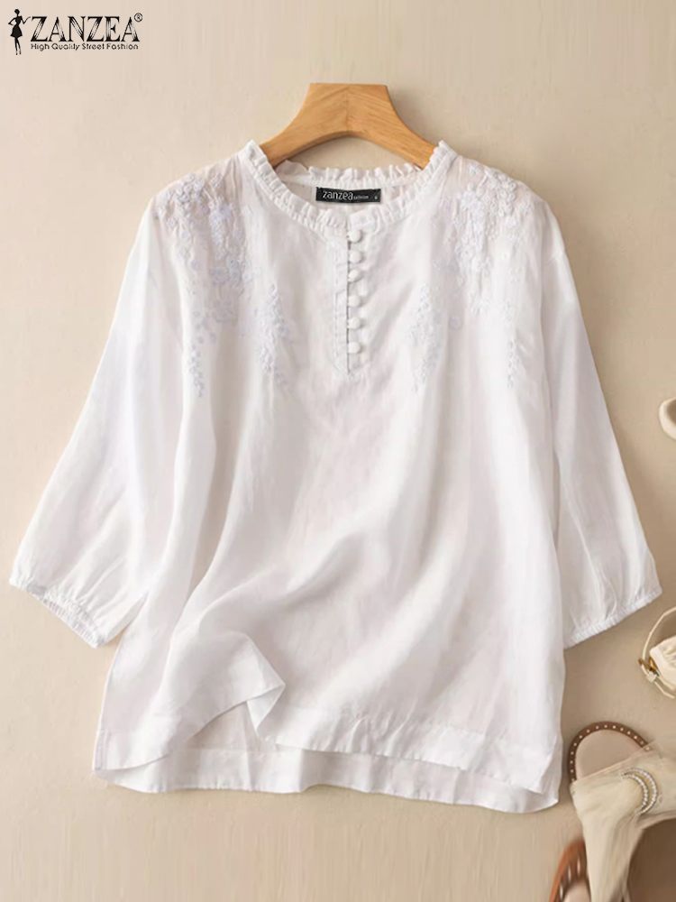 ZANZEA Summer Vintage Shirts E - Embroidery Job avis et prix
