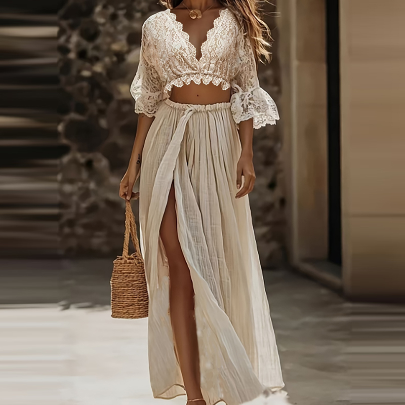 Sexy V-neck Flare Sleeve Top w - Embroidery Uniform avis et prix