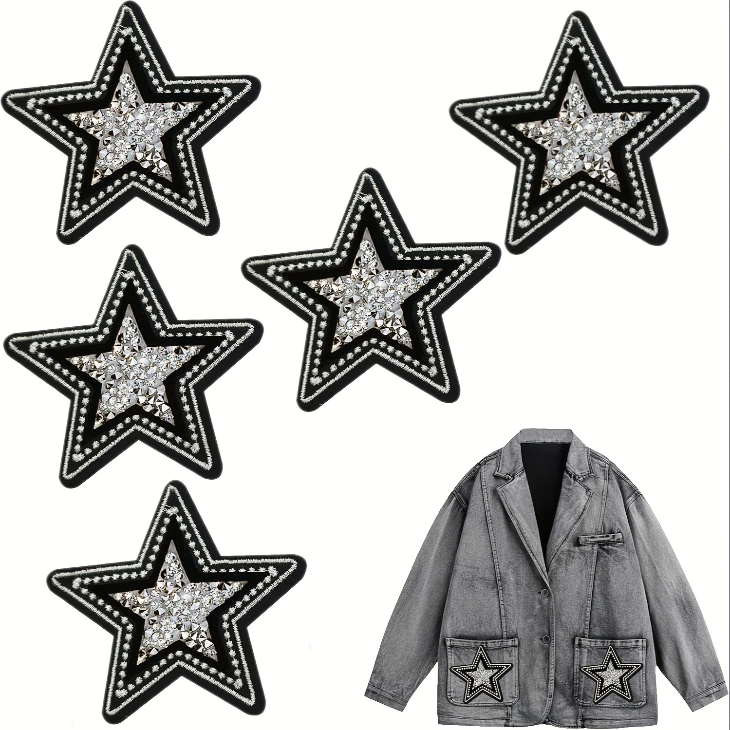 5 PCS Black and White Twinkle  - Embroidery On Jeans avis et prix
