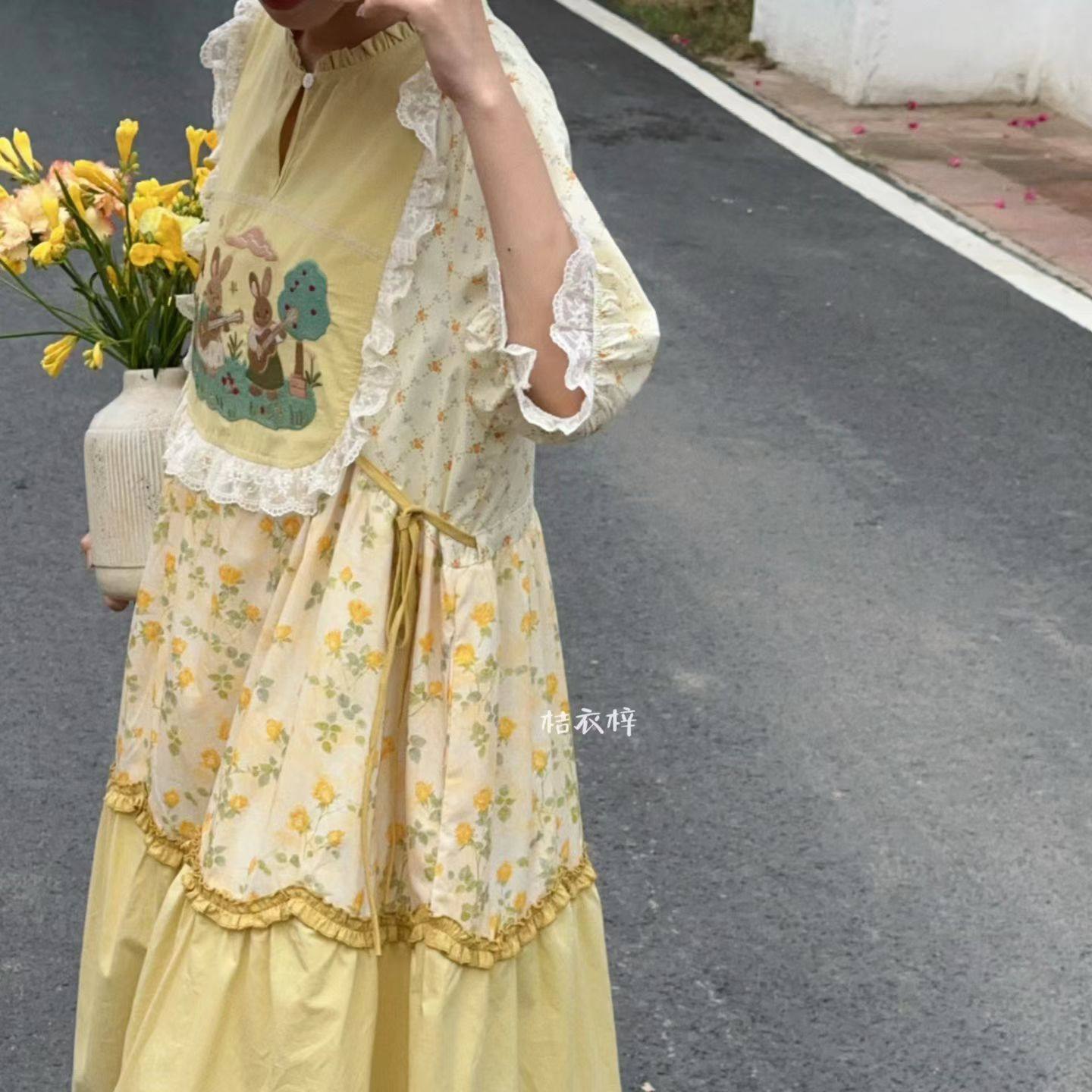 Summer Cotton Sweet Japanese S - Embroidery Yellow Dress avis et prix