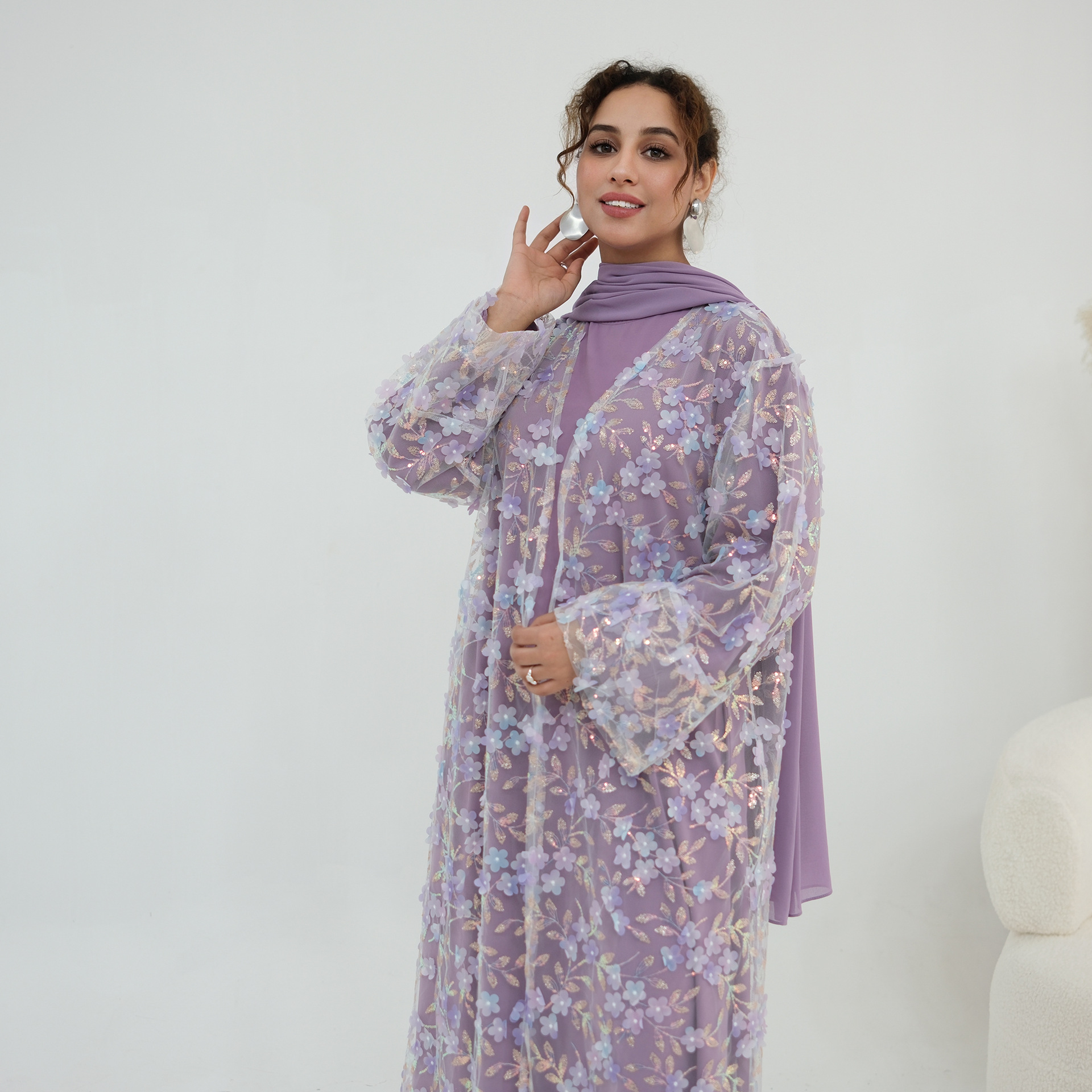 2026 Luxury Abaya EID 3D Flora - Embroidery Hijab avis et prix