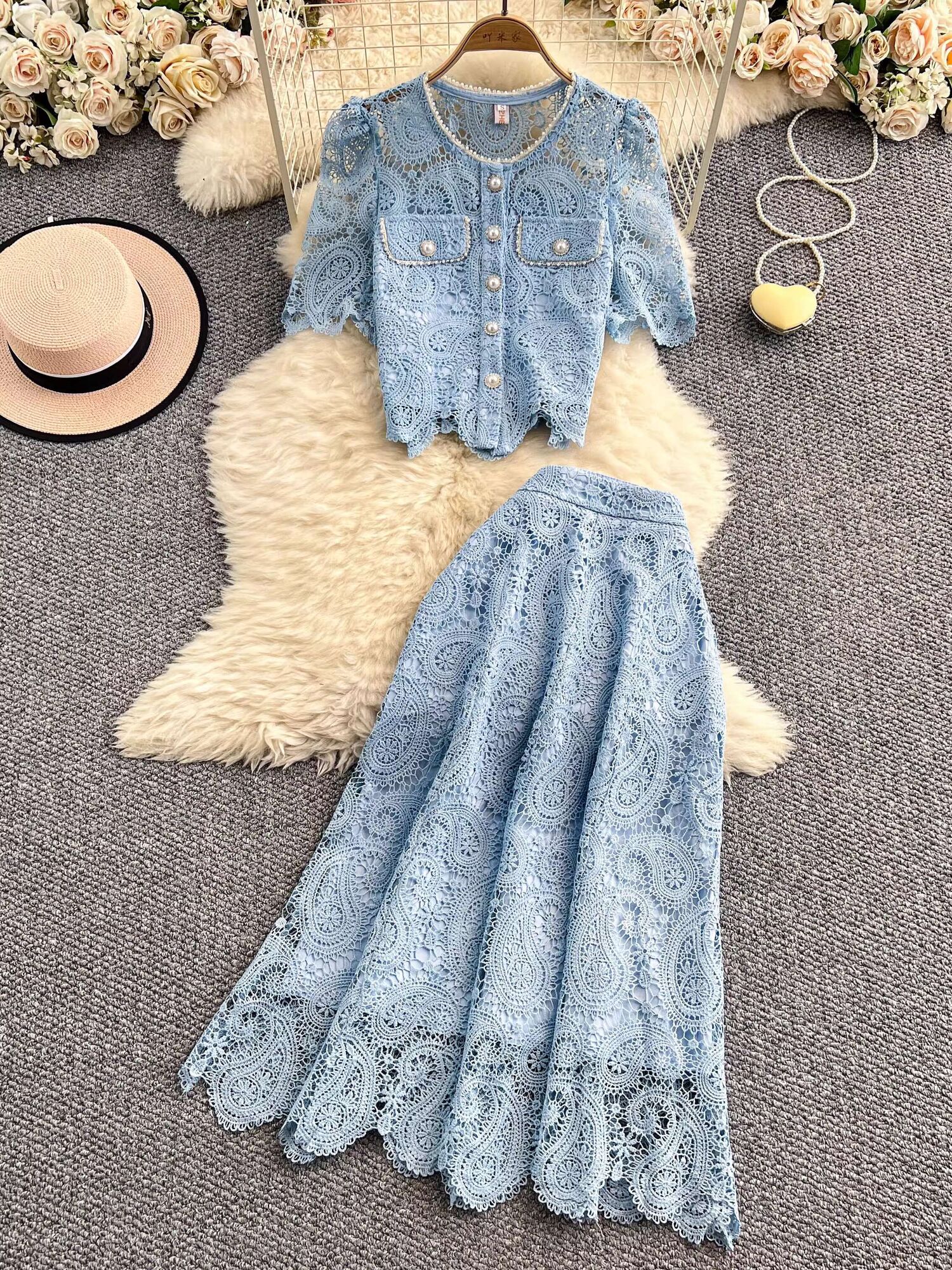 Elegant Pearl Long Dress Suits - Embroidery Uniform avis et prix