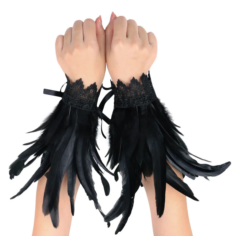 Feather Cuffs Mesh Sleeve Long - Embroidery Gothic avis et prix
