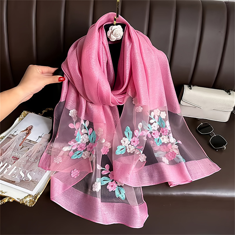 Women Silk Wool Scarf Floral E - Embroidery Hijab avis et prix