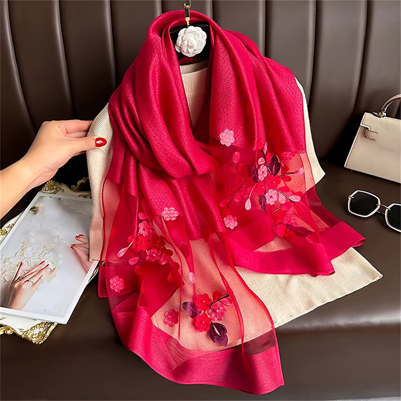 Women Silk Wool Scarf Floral E - Embroidery Hijab avis et prix