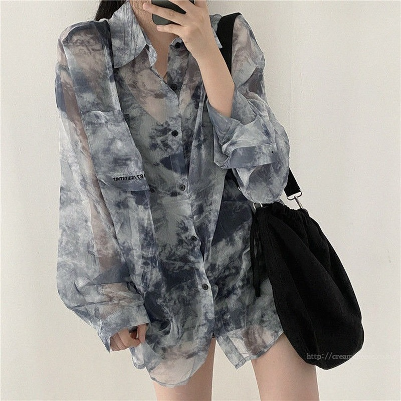 Shirts Women Fashion Tie Dye H - Embroidery Gothic avis et prix