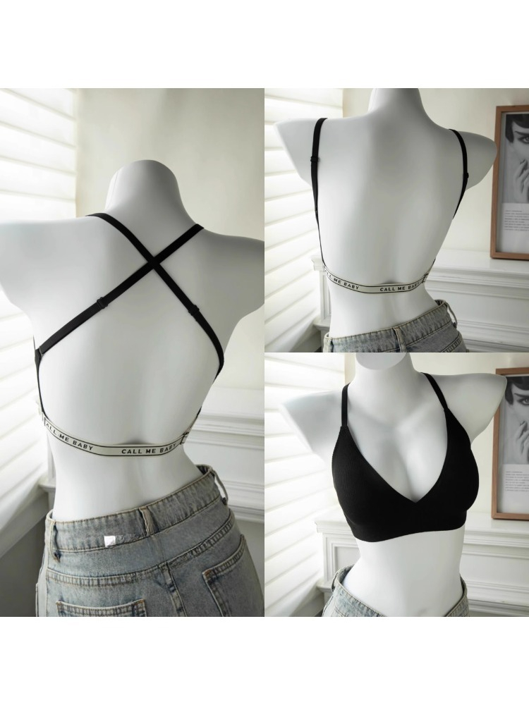 YUQI Deep U-Shaped Backless Br - Embroidery Letter N avis et prix