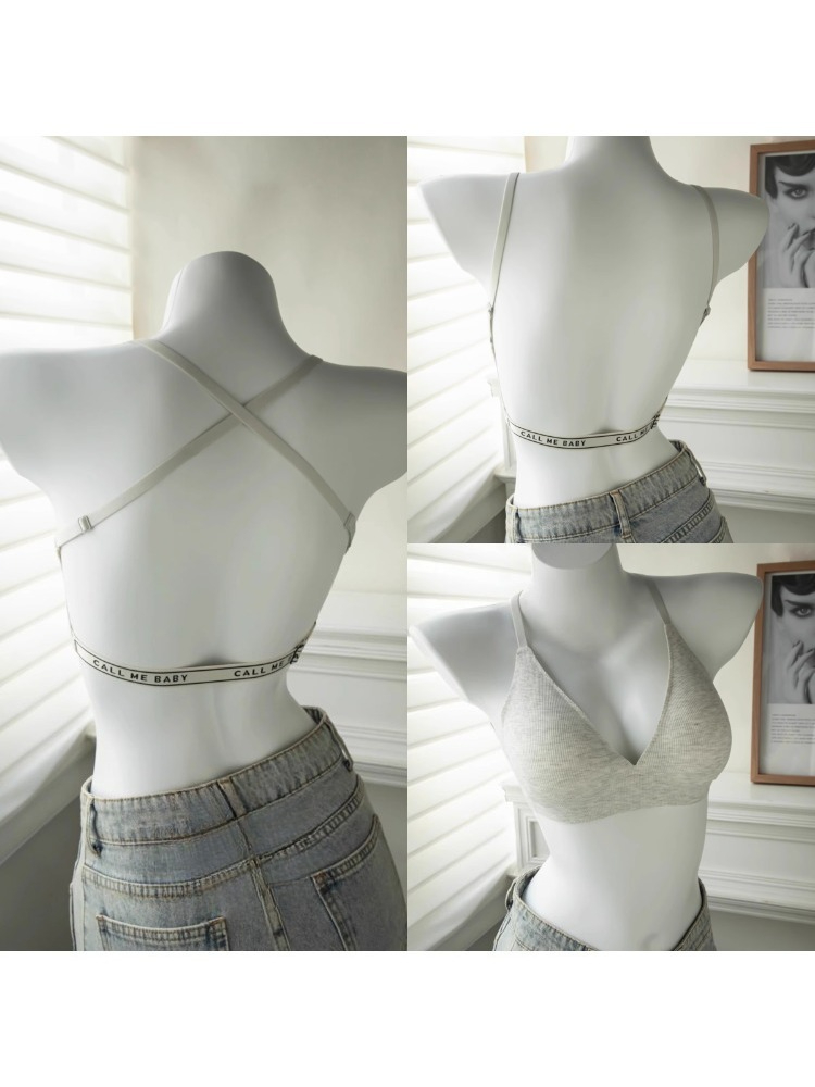 YUQI Deep U-Shaped Backless Br - Embroidery Letter N avis et prix