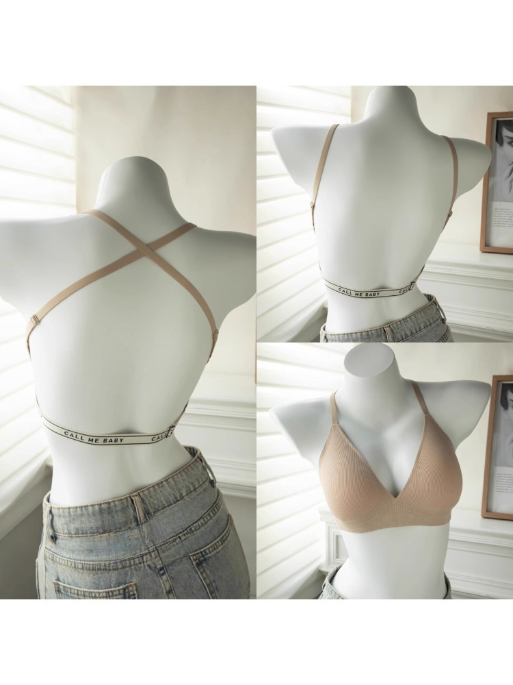 YUQI Deep U-Shaped Backless Br - Embroidery Letter N avis et prix