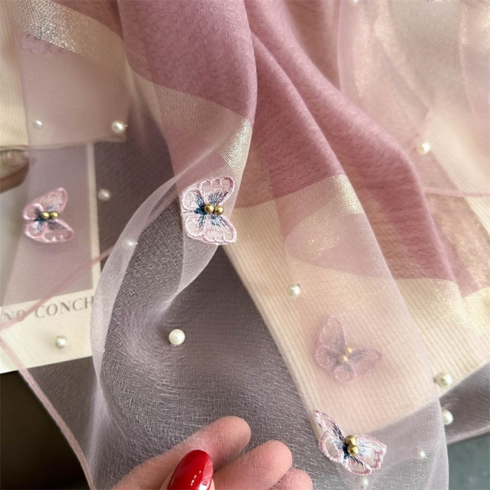 Fashion Thin Silk Scarf Pearl  - Embroidery Hijab avis et prix