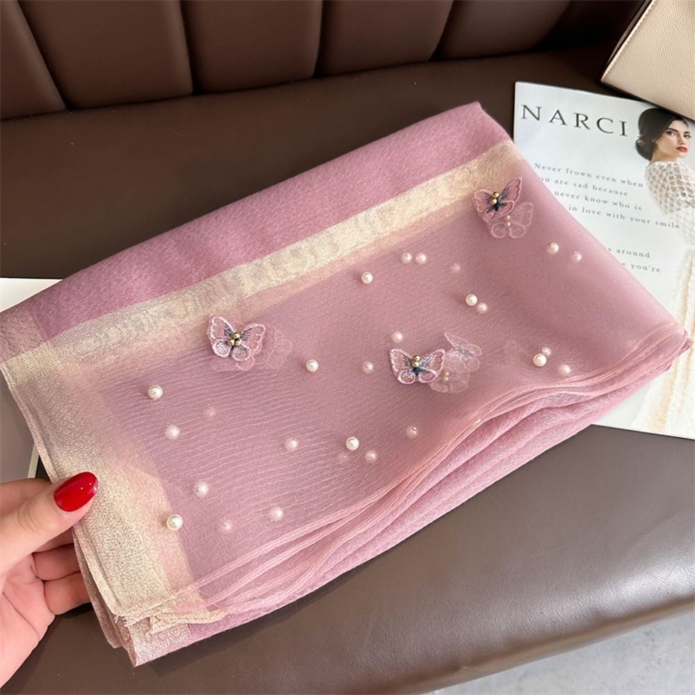 Fashion Thin Silk Scarf Pearl  - Embroidery Hijab avis et prix