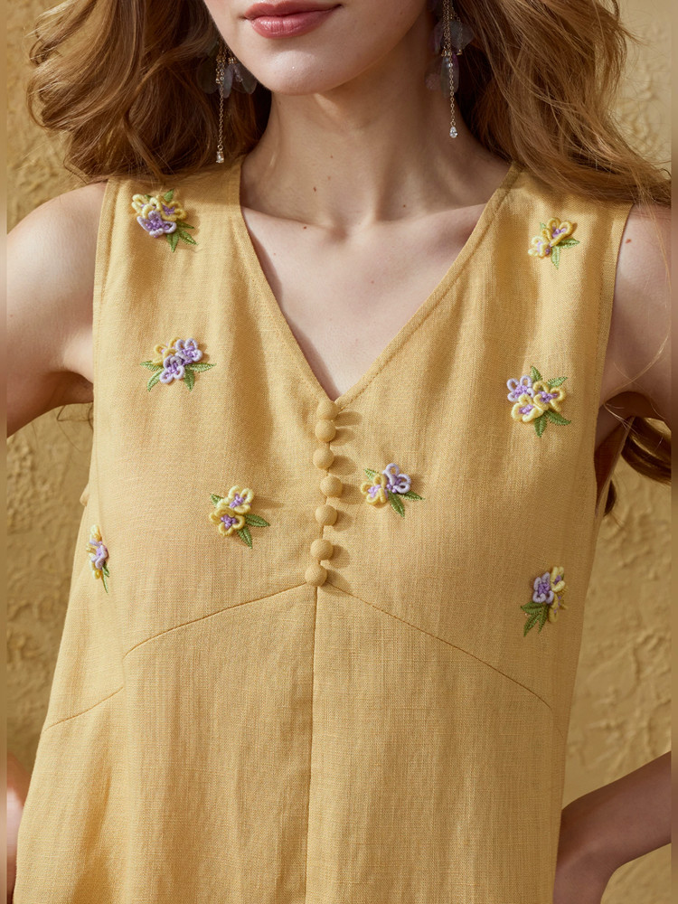 86-98cm Bust Summer Long Dress - Embroidery Yellow Dress avis et prix