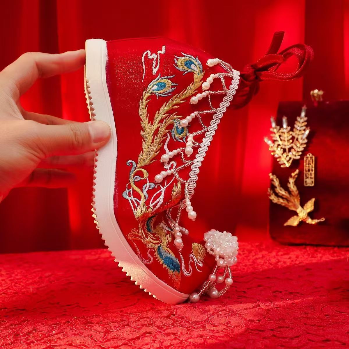 Women New Red Embroidered Wedd - Embroidery Shoes avis et prix