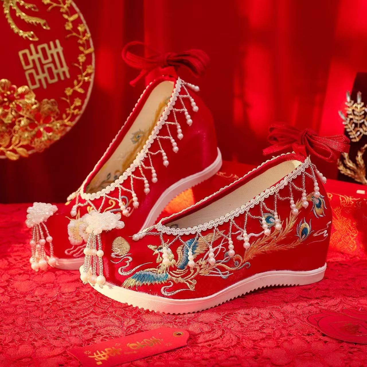 Women New Red Embroidered Wedd - Embroidery Shoes avis et prix