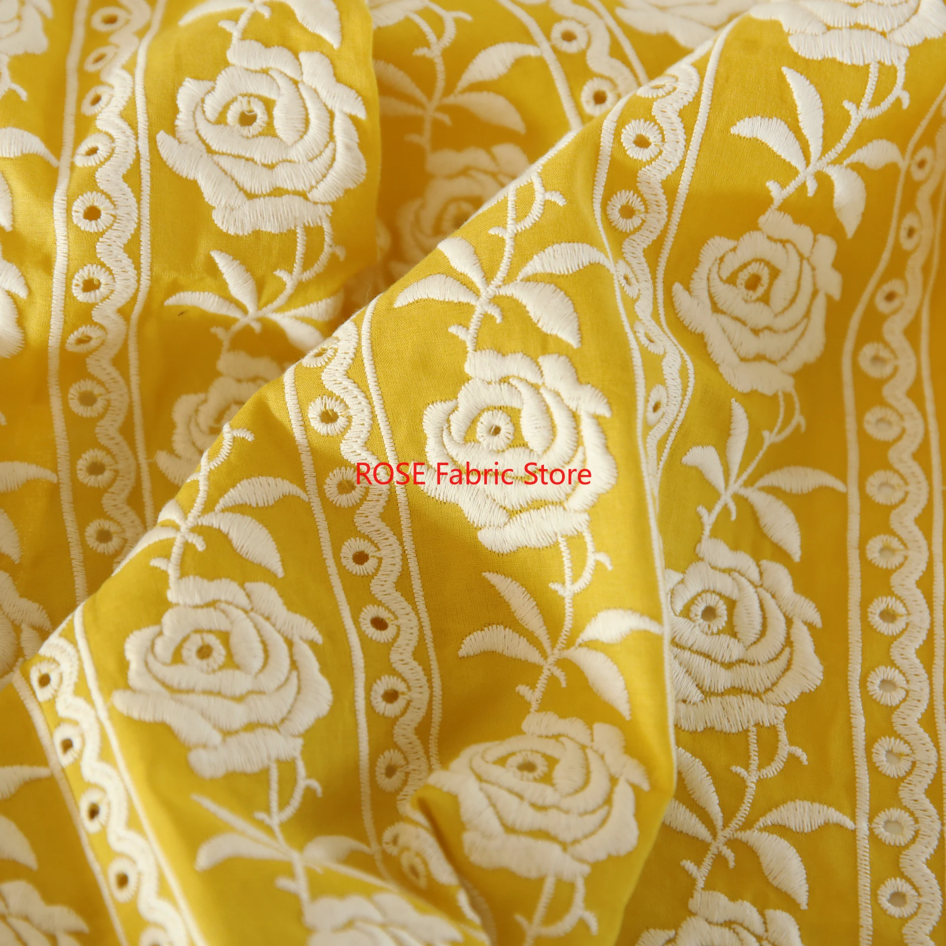French Cotton Yellow Rose Heav - Embroidery Yellow Dress avis et prix