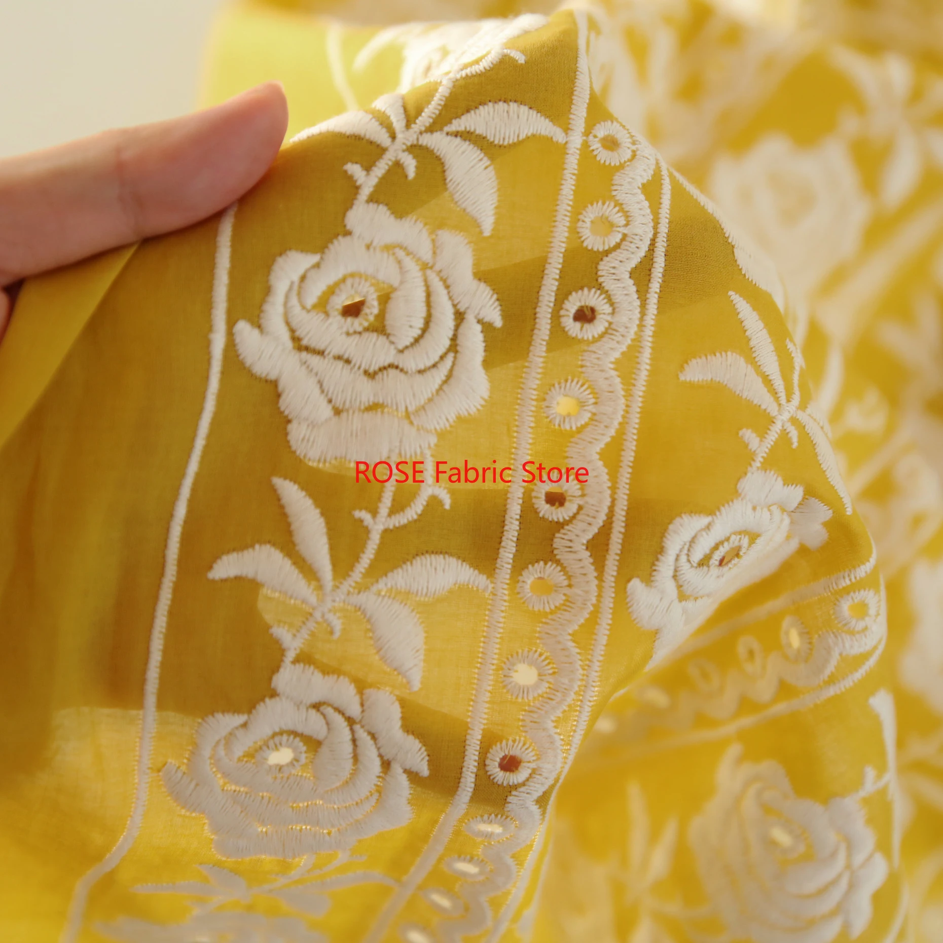 French Cotton Yellow Rose Heav - Embroidery Yellow Dress avis et prix