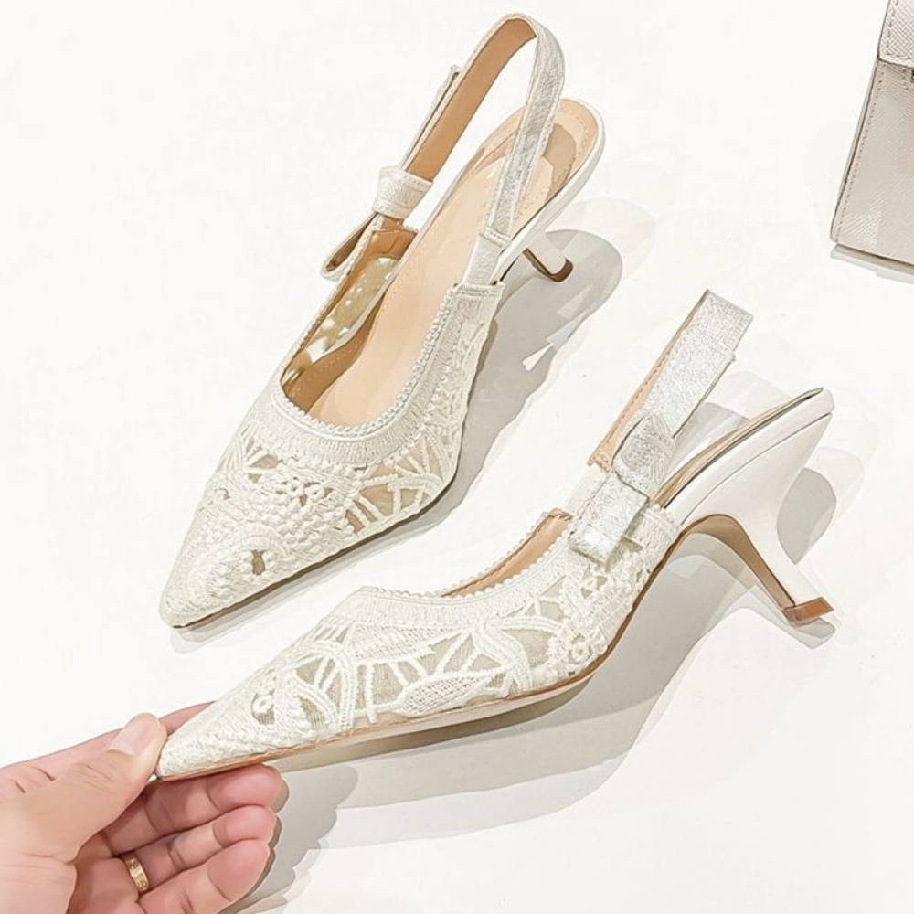 Genuine Leather High Heel Sand - Embroidery Shoes avis et prix
