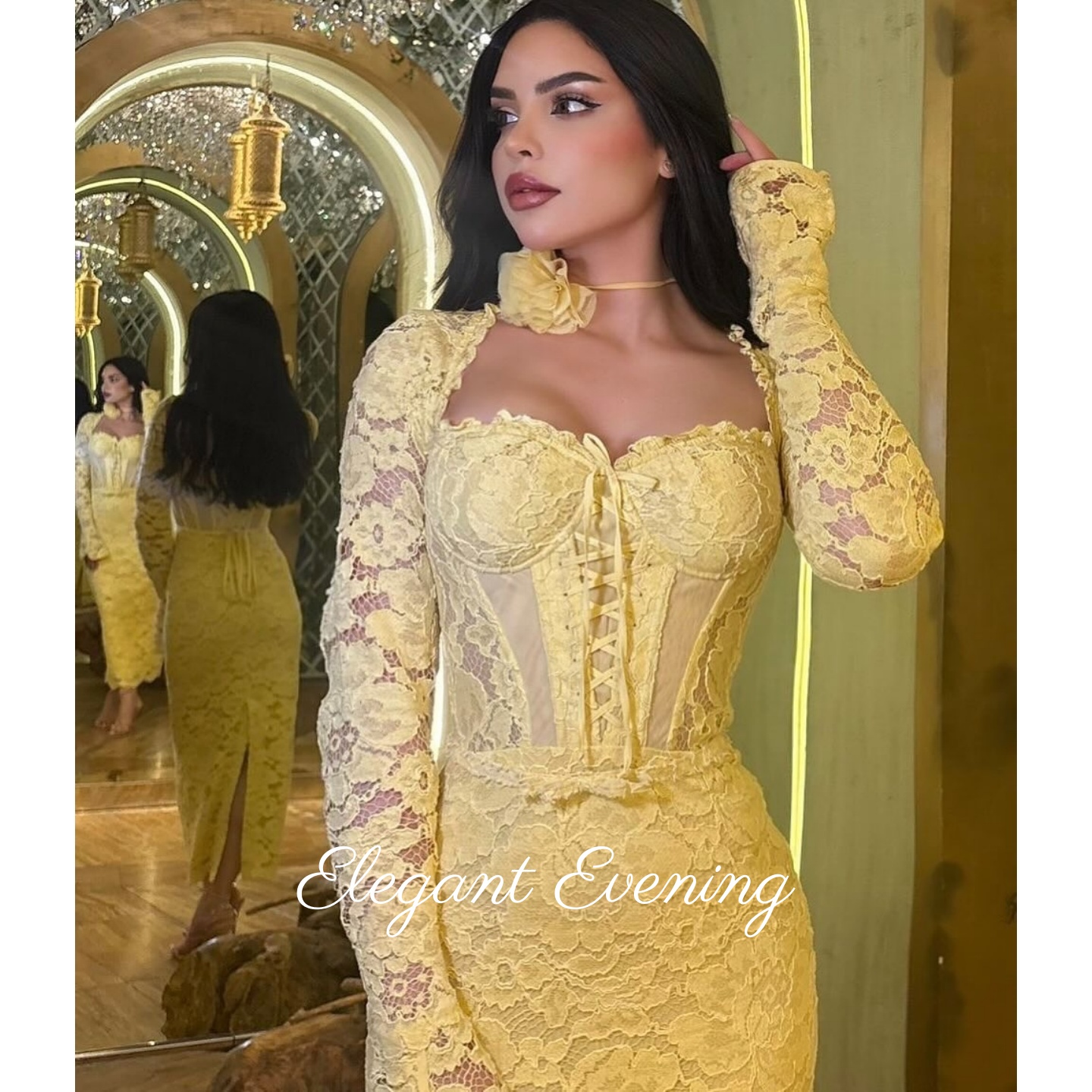Yellow Lace Prom Dress Mermaid - Embroidery Yellow Dress avis et prix