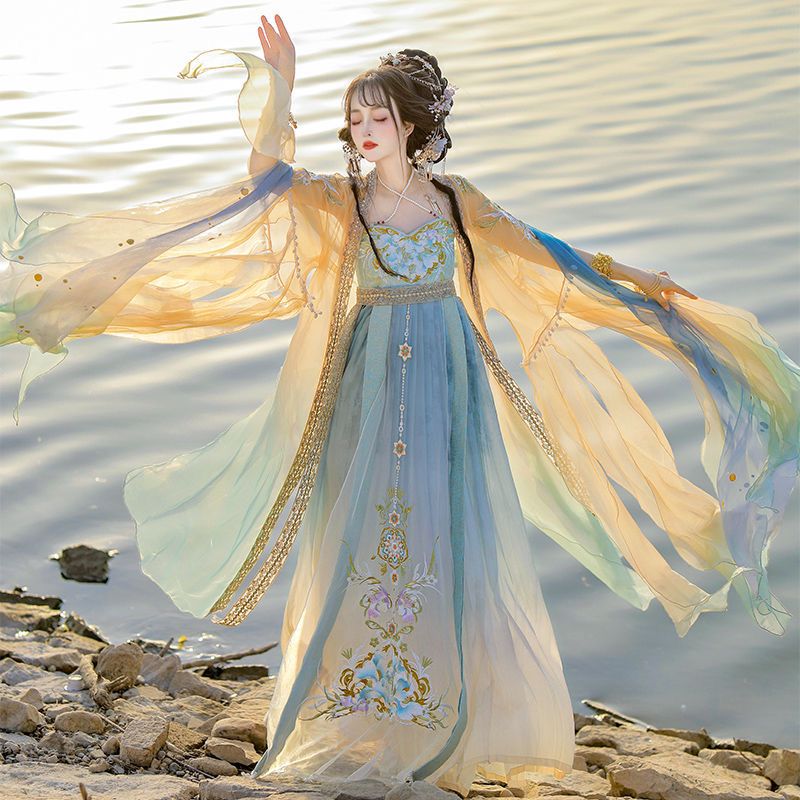 Chinese Hanfu Dress Women Trad - Embroidery Yellow Dress avis et prix