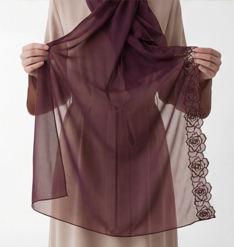 Purple Chiffon Hijab Shawls Wo - Embroidery Hijab avis et prix