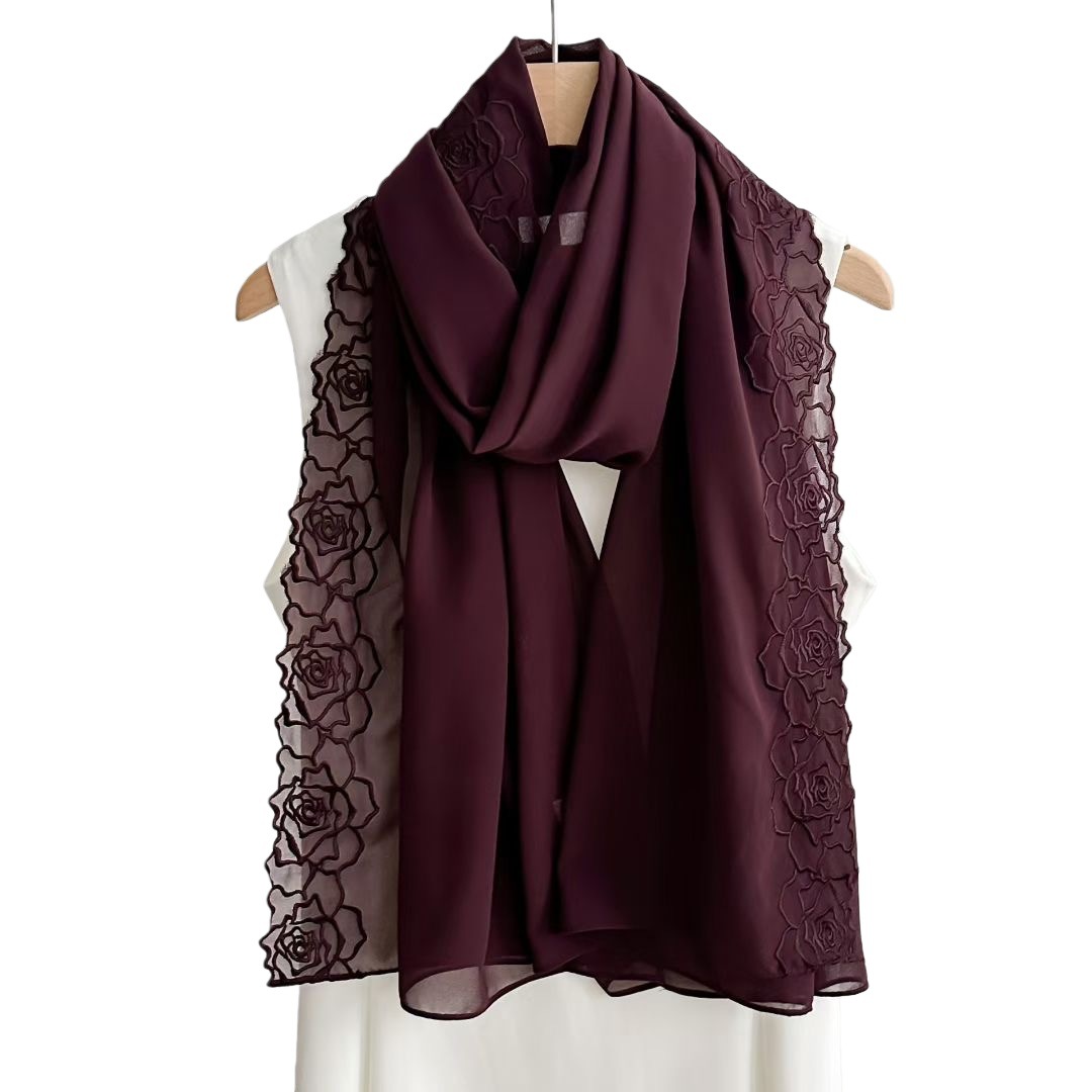 Purple Chiffon Hijab Shawls Wo - Embroidery Hijab avis et prix